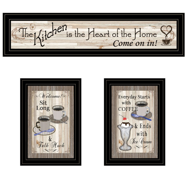 English Elm "kitchen-come in Vignette" Farmhouse Typographic 3-piece Framed Wall Art Set B06787816