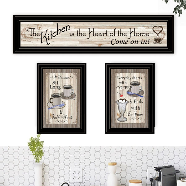 English Elm "kitchen-come in Vignette" Farmhouse Typographic 3-piece Framed Wall Art Set B06787816