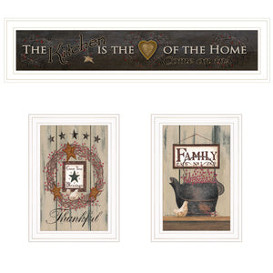 English Elm "the Primitive Kitchen" 3-piece Framed Wall Art Set Farmhouse White Gallery B06787817