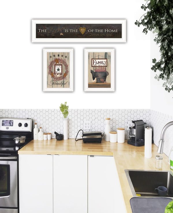 English Elm "the Primitive Kitchen" 3-piece Framed Wall Art Set Farmhouse White Gallery B06787817