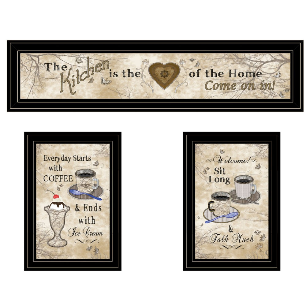 English Elm "love of Nature Kitchen" Botanical Triptych Black Framed Wall Art for Modern Farmhouse B06787822
