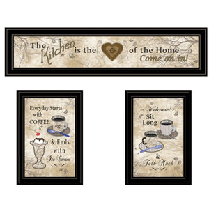 English Elm "love of Nature Kitchen" Botanical Triptych Black Framed Wall Art for Modern Farmhouse B06787822