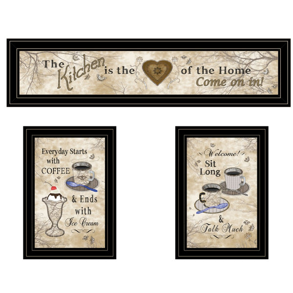 English Elm "love of Nature Kitchen" Botanical Triptych Black Framed Wall Art for Modern Farmhouse B06787822