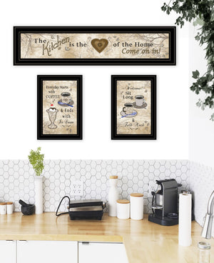 English Elm "love of Nature Kitchen" Botanical Triptych Black Framed Wall Art for Modern Farmhouse B06787822