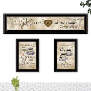 English Elm "love of Nature Kitchen" Botanical Triptych Black Framed Wall Art for Modern Farmhouse B06787822
