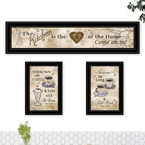 English Elm "love of Nature Kitchen" Botanical Triptych Black Framed Wall Art for Modern Farmhouse B06787822