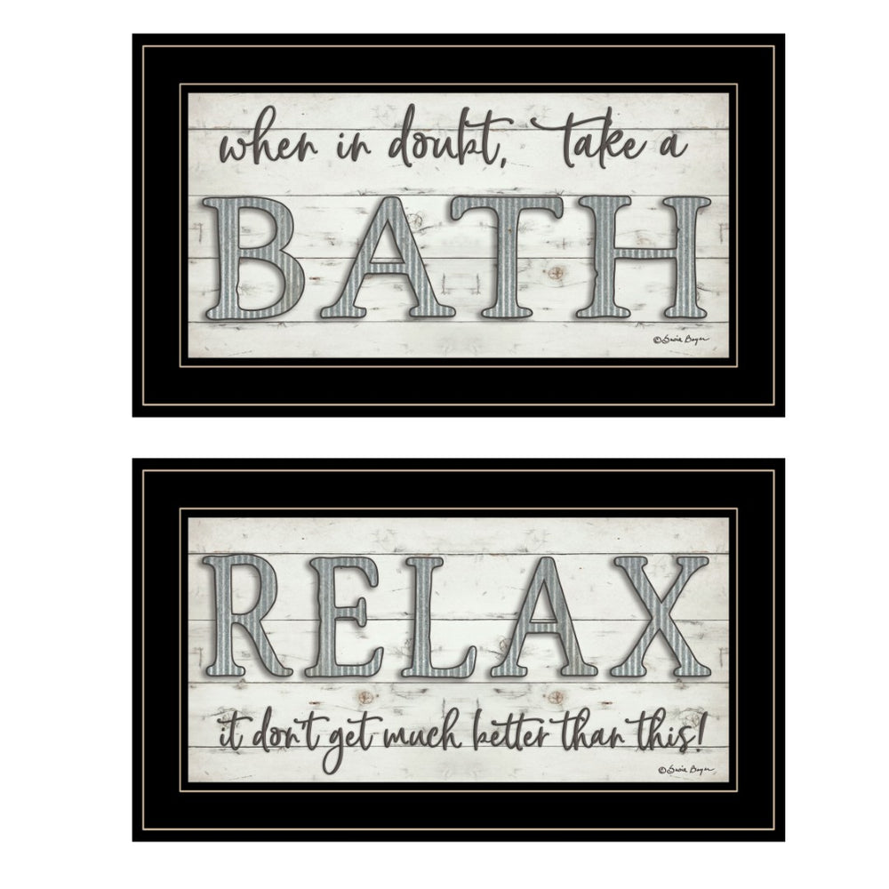 English Elm "bath Relax" Susie Boyer 2-piece Framed Print Black Wood Wall Art for Spa Bathrooms B06788286