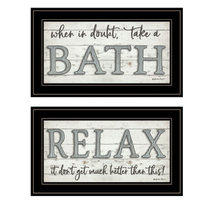 English Elm "bath Relax" Susie Boyer 2-piece Framed Print Black Wood Wall Art for Spa Bathrooms B06788286