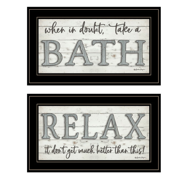 English Elm "bath Relax" Susie Boyer 2-piece Framed Print Black Wood Wall Art for Spa Bathrooms B06788286