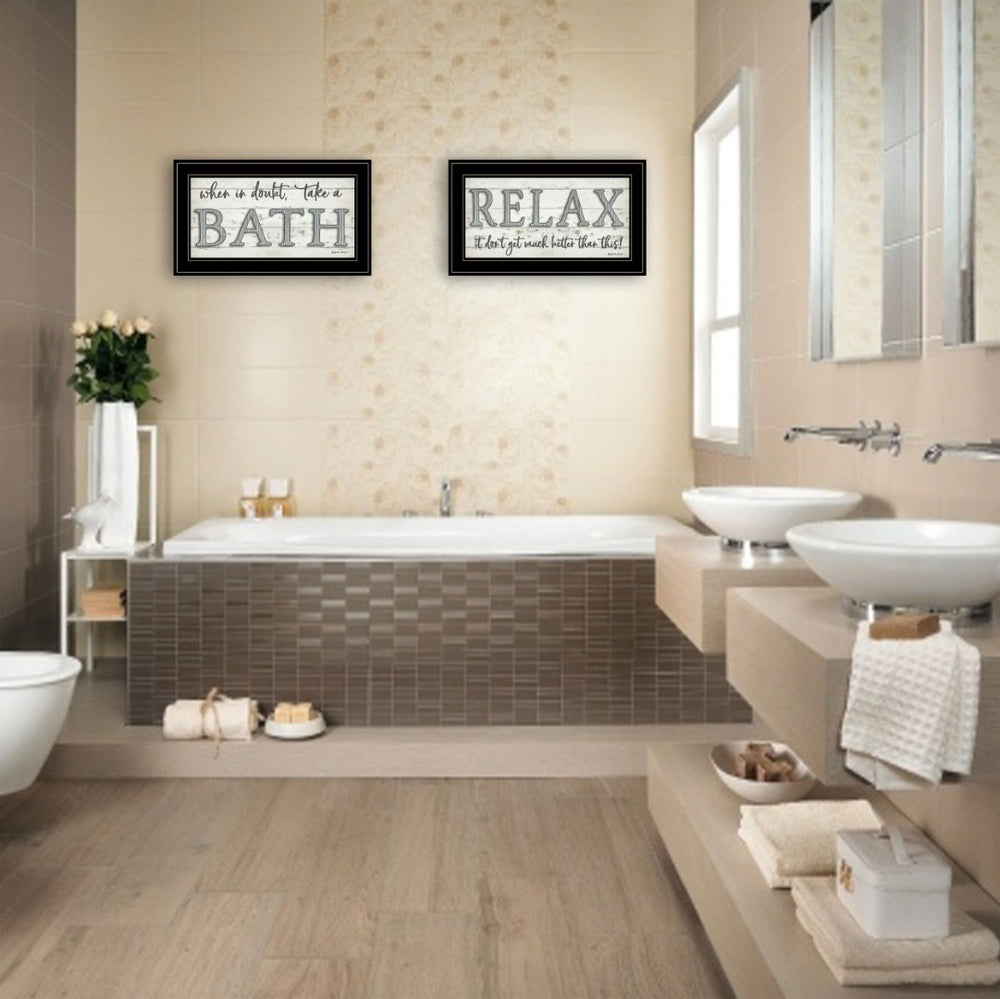 English Elm "bath Relax" Susie Boyer 2-piece Framed Print Black Wood Wall Art for Spa Bathrooms B06788286