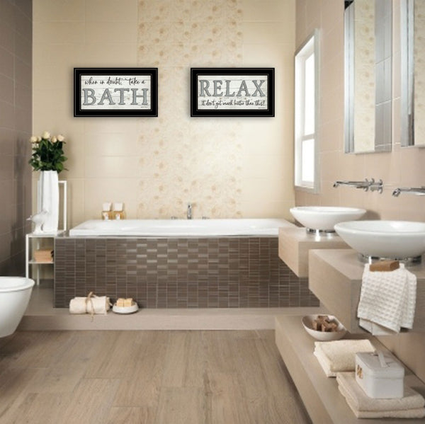 English Elm "bath Relax" Susie Boyer 2-piece Framed Print Black Wood Wall Art for Spa Bathrooms B06788286