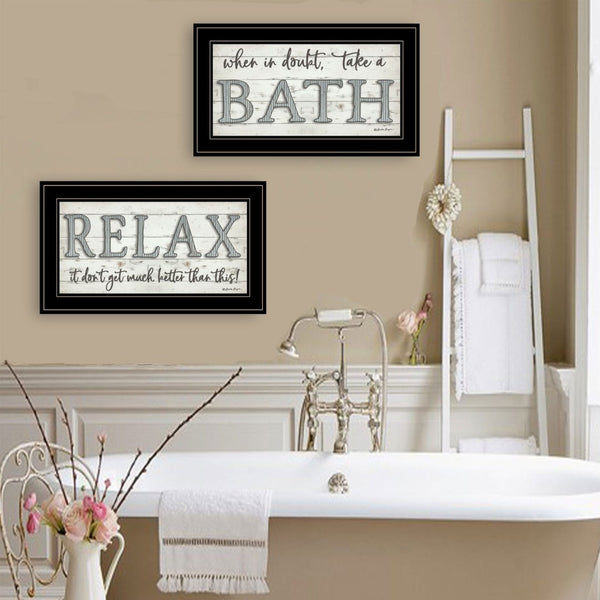 English Elm "bath Relax" Susie Boyer 2-piece Framed Print Black Wood Wall Art for Spa Bathrooms B06788286