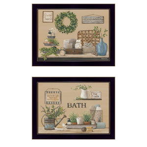 English Elm Bath Time Pam Britton 2 Piece Framed Wall Art Set with Matte Black Wood Frame B06788345