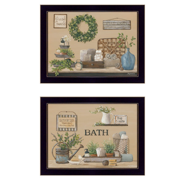English Elm Bath Time Pam Britton 2 Piece Framed Wall Art Set with Matte Black Wood Frame B06788345
