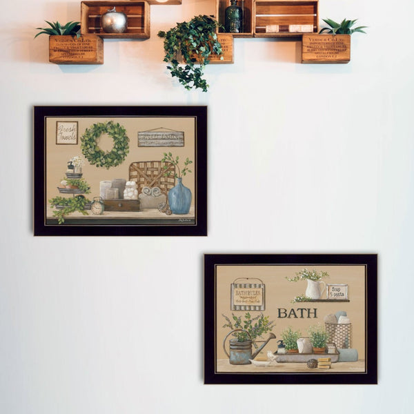 English Elm Bath Time Pam Britton 2 Piece Framed Wall Art Set with Matte Black Wood Frame B06788345