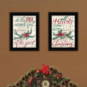 English Elm All Hearts Come Home Holiday Two-Panel Framed Art by Cindy Jacobs Black Wood B06788739