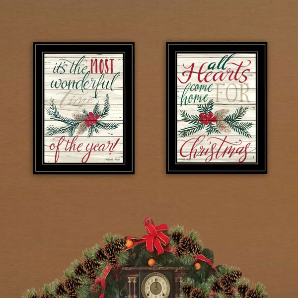 English Elm All Hearts Come Home Holiday Two-Panel Framed Art by Cindy Jacobs Black Wood B06788739