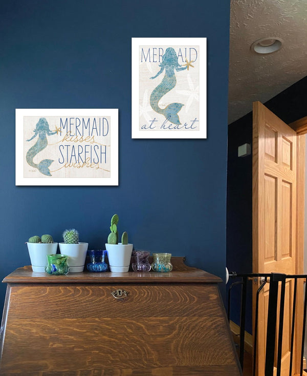English Elm "two Mermaids" Kate Sherrill Coastal Framed Print Set White Gallery Wall Art B06789418