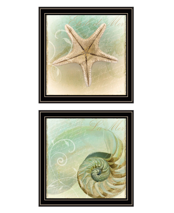 English Elm "the Sea" Sophie 6 Coastal Diptych Framed Print Set with Sleek Black Border B06789461