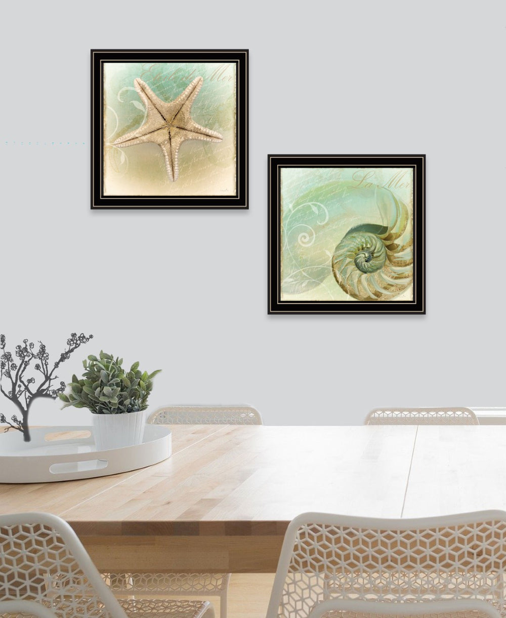 English Elm "the Sea" Sophie 6 Coastal Diptych Framed Print Set with Sleek Black Border B06789461