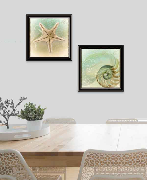 English Elm "the Sea" Sophie 6 Coastal Diptych Framed Print Set with Sleek Black Border B06789461