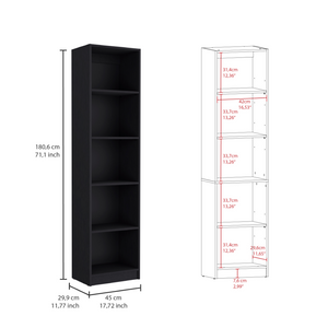 English Elm Home Xs Slim Five Shelf Bookcase Matte Black Vertical Storage for Office or Hallway B070137819