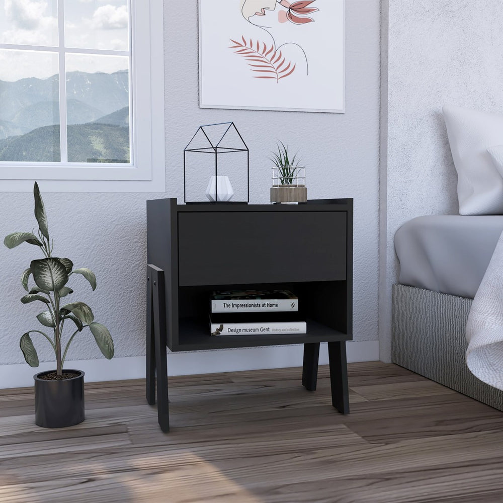 English Elm Joy Modern Nightstand with Open Shelf Drawer and Sleek Matte Legs for Bedroom B07091917