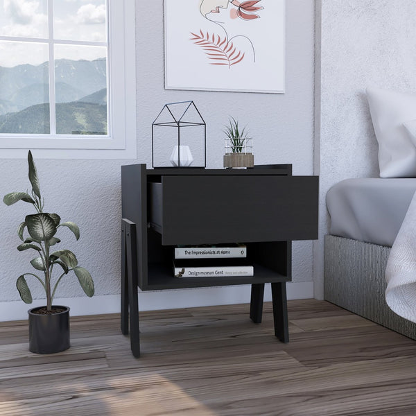 English Elm Joy Modern Nightstand with Open Shelf Drawer and Sleek Matte Legs for Bedroom B07091917