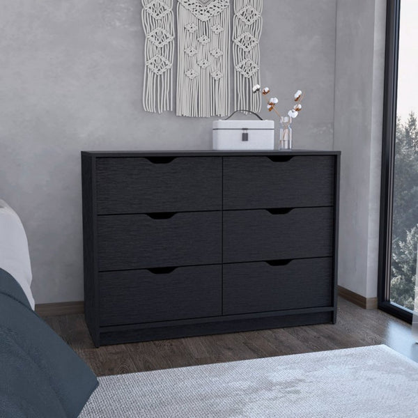 English Elm Basilea Matte Black Double Dresser with Four Drawers and Pull Down Cabinet Storage B070P214577