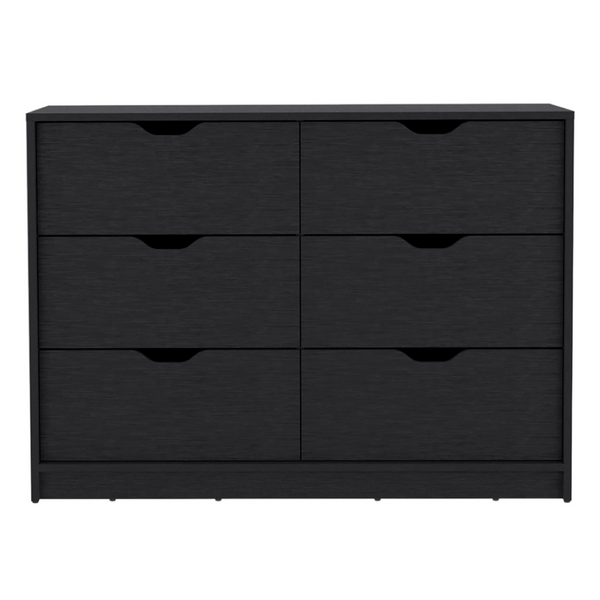 English Elm Basilea Matte Black Double Dresser with Four Drawers and Pull Down Cabinet Storage B070P214577