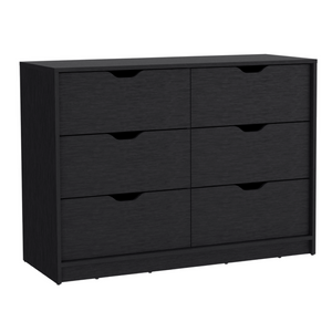 English Elm Basilea Matte Black Double Dresser with Four Drawers and Pull Down Cabinet Storage B070P214577
