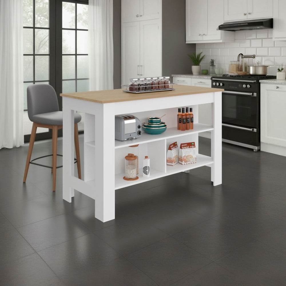 English Elm Cala Freestanding Kitchen Island with Three Open Shelves and Wide Prep Workspace B070P501938
