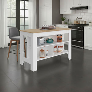 English Elm Cala Freestanding Kitchen Island with Three Open Shelves and Wide Prep Workspace B070P501938