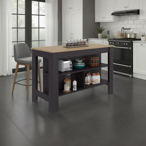 English Elm Cala Freestanding Kitchen Island with Three Open Shelves and Spacious Prep Worktop B070P501939