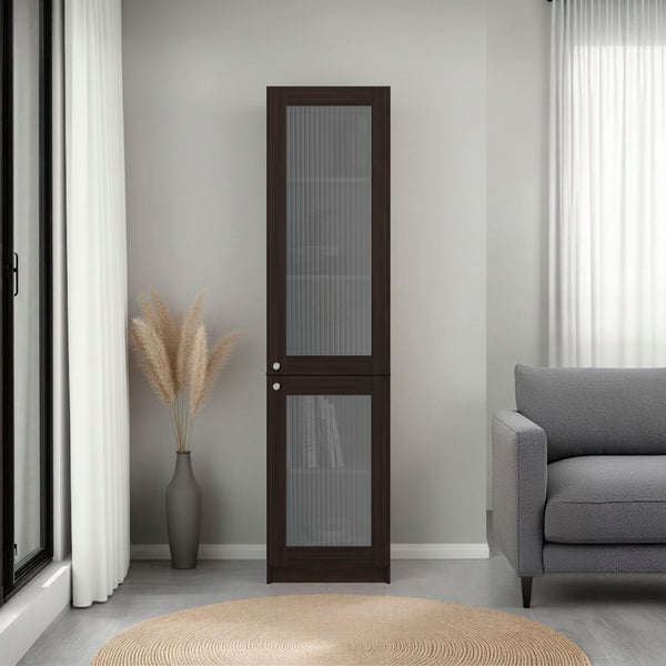 English Elm Home Glass Front Tower Cabinet with Five Shelves for Library Style Linen Display B070P501946