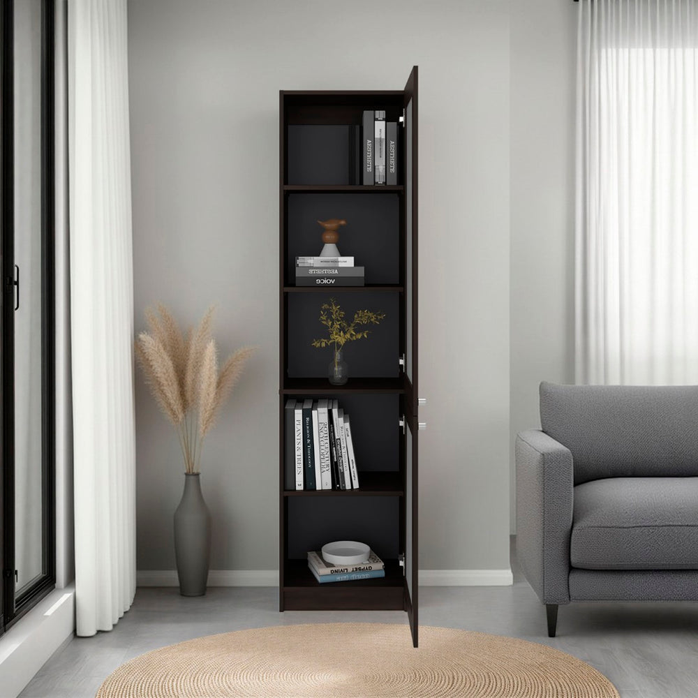 English Elm Home Glass Front Tower Cabinet with Five Shelves for Library Style Linen Display B070P501946