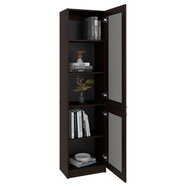 English Elm Home Glass Front Tower Cabinet with Five Shelves for Library Style Linen Display B070P501946