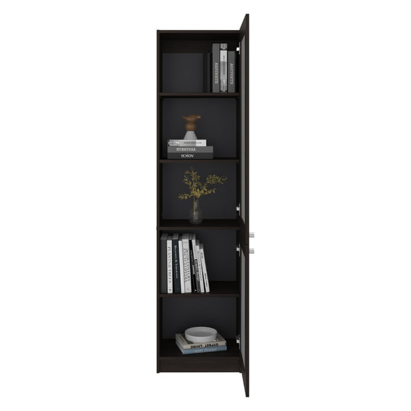 English Elm Home Glass Front Tower Cabinet with Five Shelves for Library Style Linen Display B070P501946