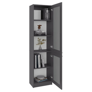 English Elm Home Tall Glass Front Cabinet Five Shelf Tower for Office Study or Living Room B070P501947
