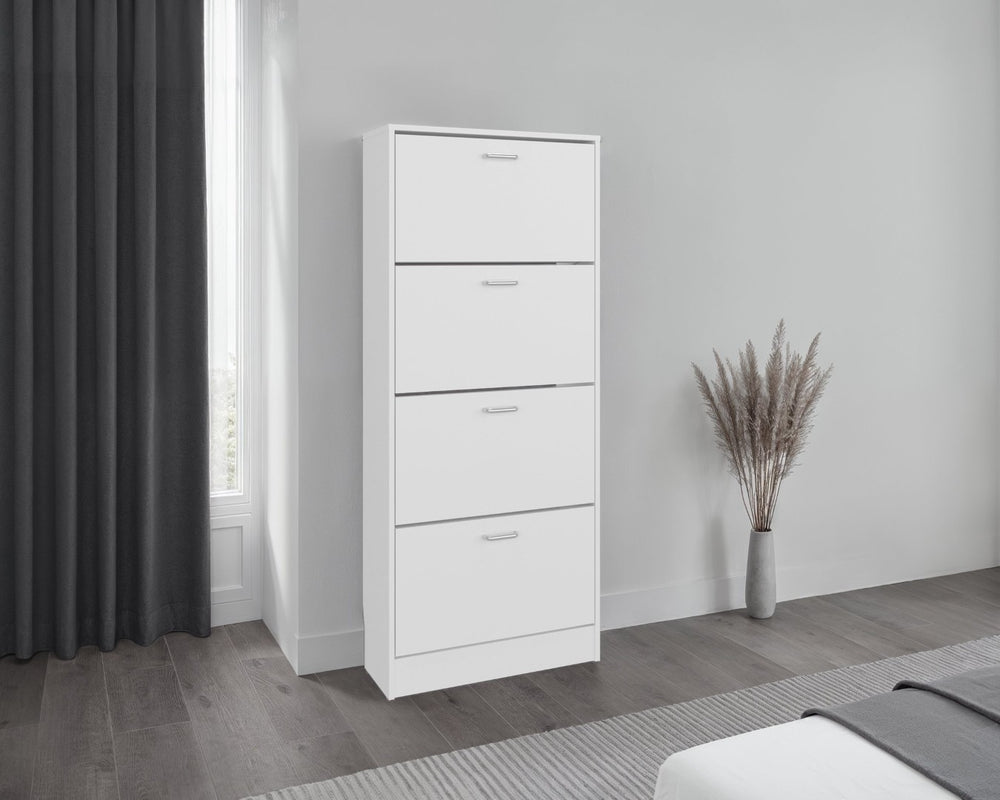 English Elm Inola Slim Four Door Enclosed Shoe Cabinet Tall Vertical Entryway Organizer Modern Style White B070P505506