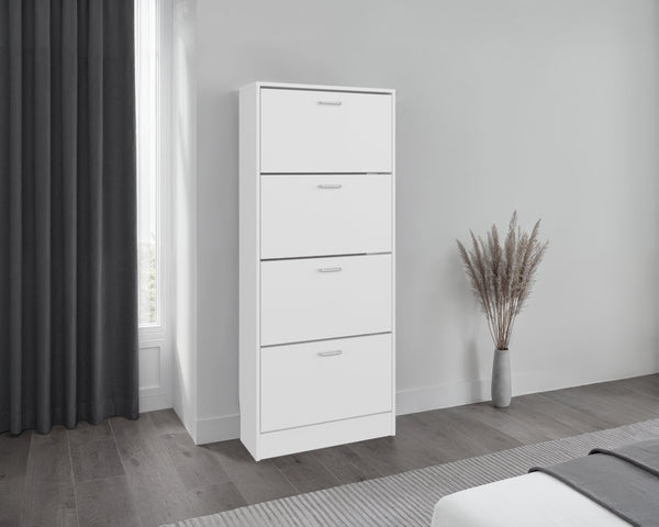 English Elm Inola Slim Four Door Enclosed Shoe Cabinet Tall Vertical Entryway Organizer Modern Style White B070P505506