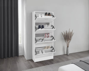 English Elm Inola Slim Four Door Enclosed Shoe Cabinet Tall Vertical Entryway Organizer Modern Style White B070P505506