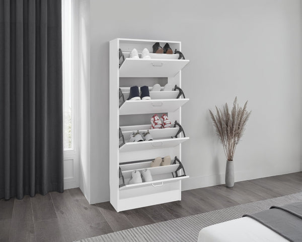 English Elm Inola Slim Four Door Enclosed Shoe Cabinet Tall Vertical Entryway Organizer Modern Style White B070P505506