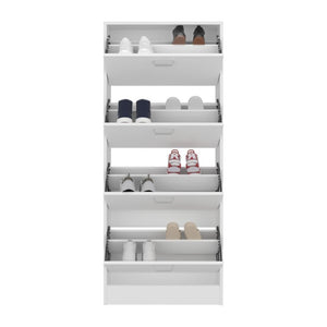 English Elm Inola Slim Four Door Enclosed Shoe Cabinet Tall Vertical Entryway Organizer Modern Style White B070P505506