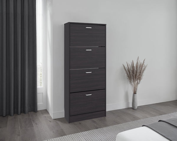 English Elm Inola Slim Four Door Enclosed Shoe Cabinet Tall Vertical Entryway Organizer Modern Style Dark Brown B070P505507