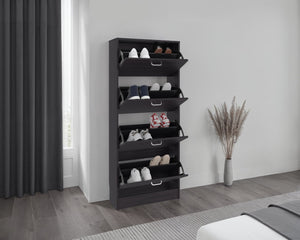 English Elm Inola Slim Four Door Enclosed Shoe Cabinet Tall Vertical Entryway Organizer Modern Style Dark Brown B070P505507