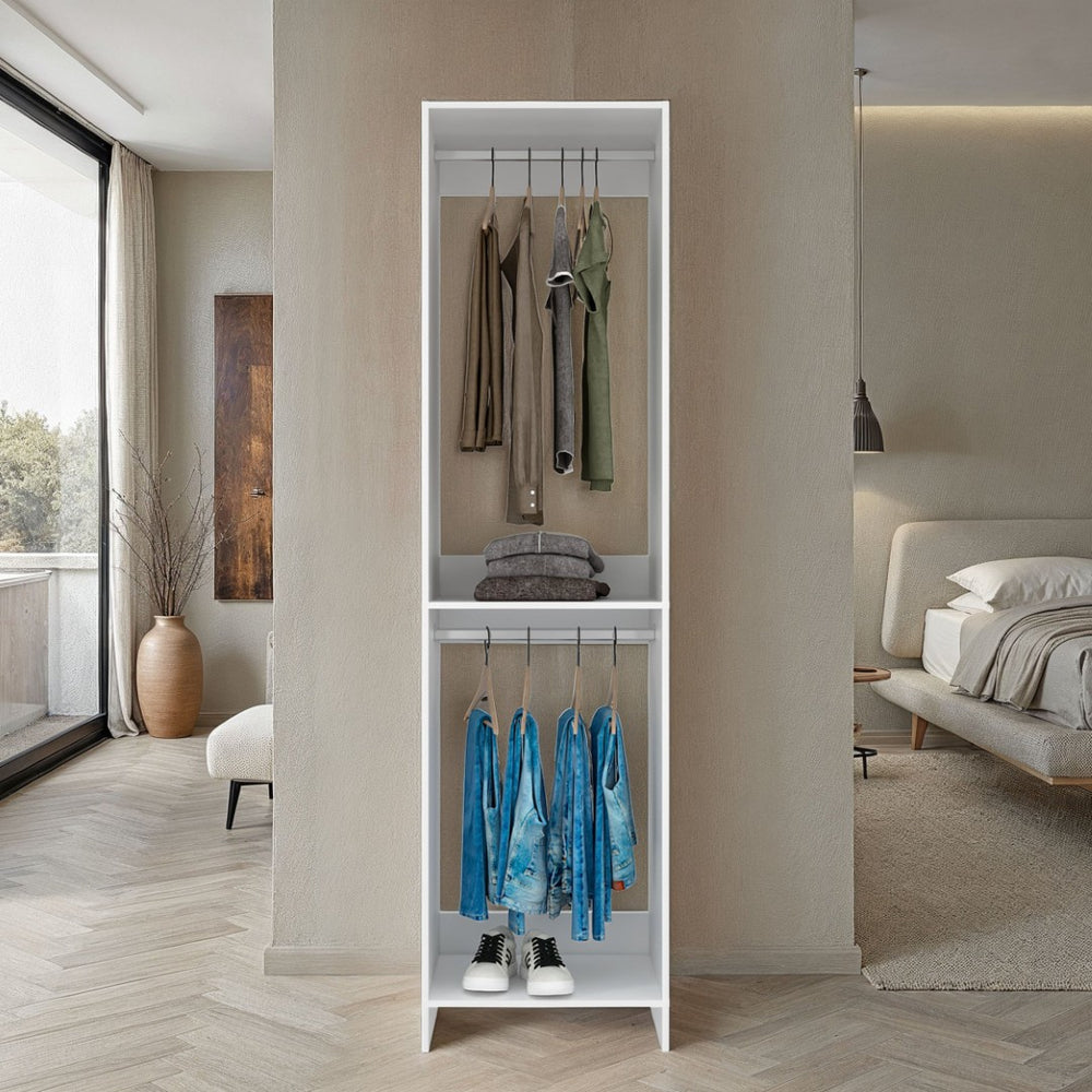 English Elm Eco Freestanding Double Rod Wardrobe with Open Shelf for Small Bedroom Organization B070P505509
