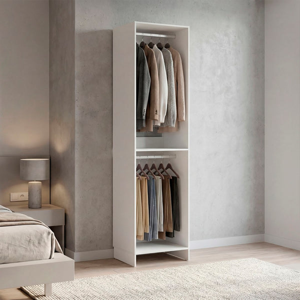 English Elm 84 Inch Freestanding Open Wardrobe with Dual Hanging Bars and Shelves for Bedroom B070P514076