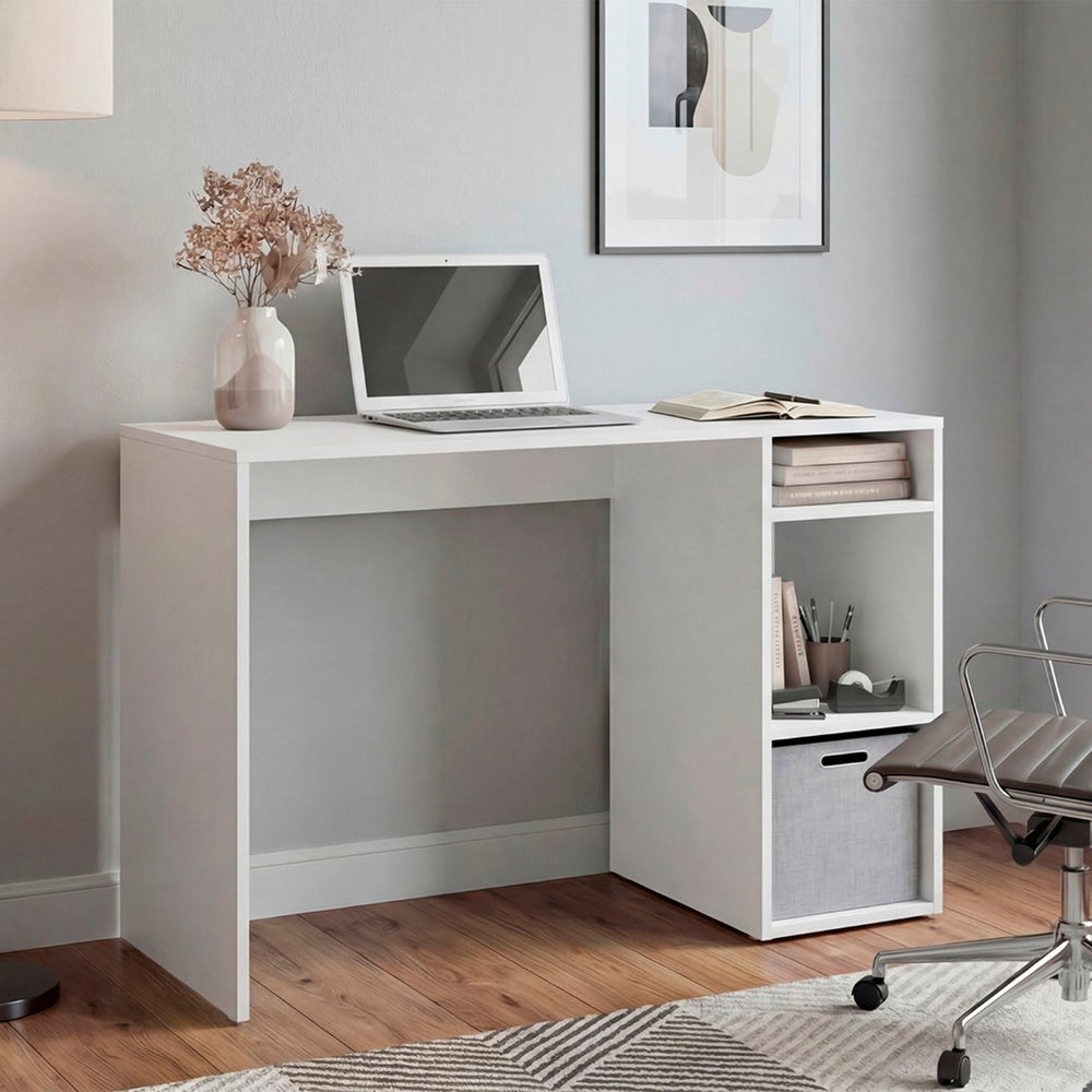 English Elm Dalia Compact Writing Desk with Tiered Open Shelving for Home Office or Dorm White B070P514079
