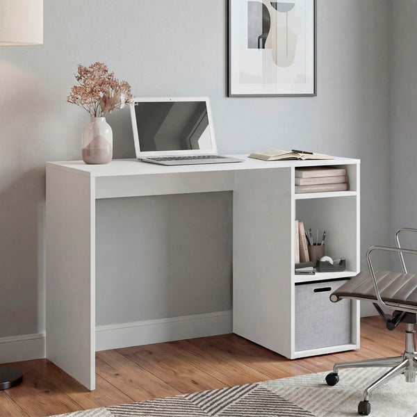 English Elm Dalia Compact Writing Desk with Tiered Open Shelving for Home Office or Dorm White B070P514079